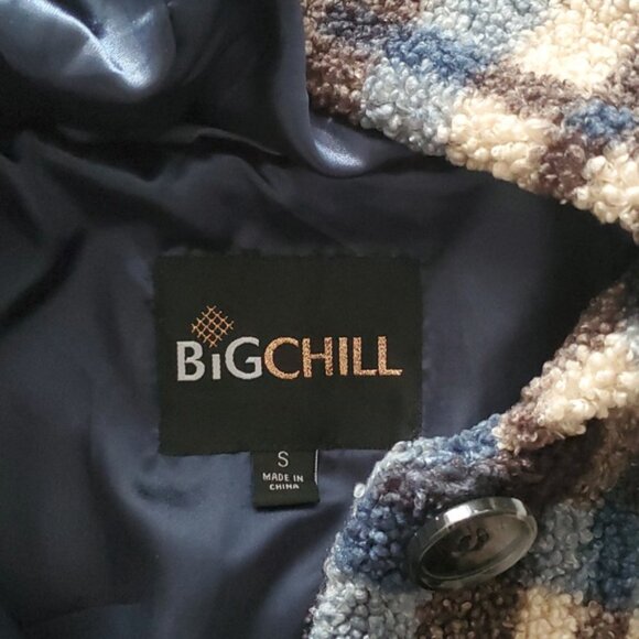 Big Chill Teal Blue Plaid Fleece/Satin Sweater Jacket - Picture 13 of 14